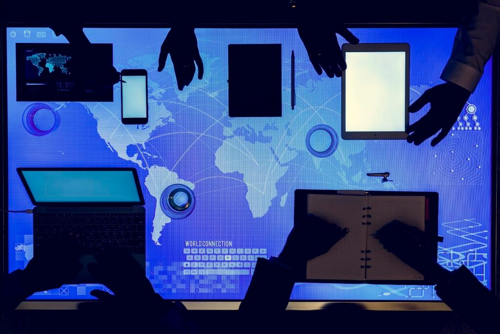 World connection meeting at cyber space table